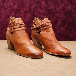 Frye Women Naomi Pick Stitch Brown Leather Back Zip Ankle Boots sz 9.5